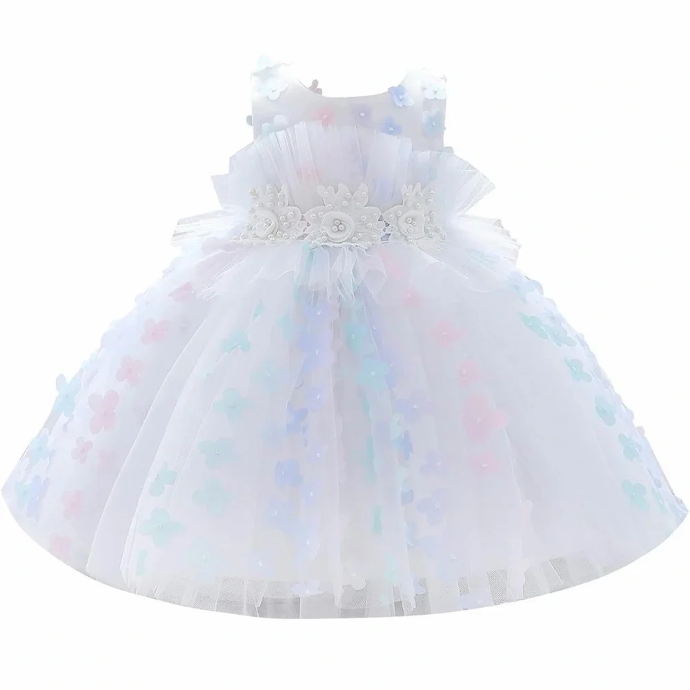 Girls White Flower Tulle Dress-2-3 Years-White-Reedoo Peter - Picture 1 of 8